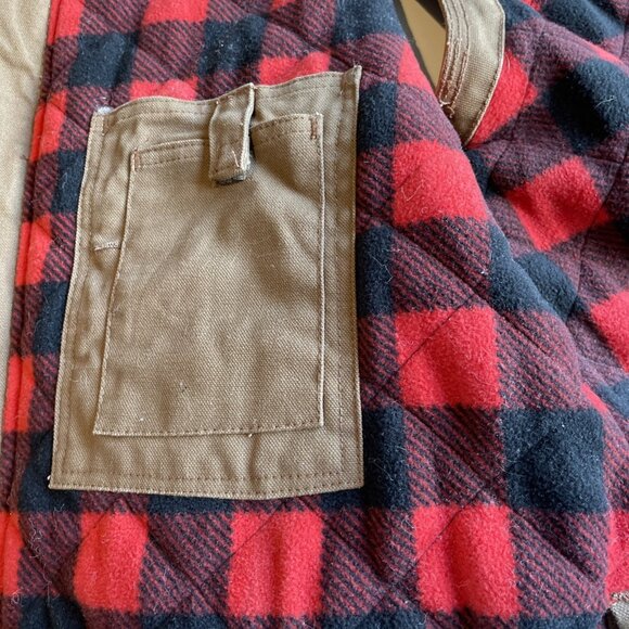 RIDGECUT TOUGHWEAR Canvas Vest Men's XL Brown Plaid Fleece Lining Workwear - Picture 5 of 8
